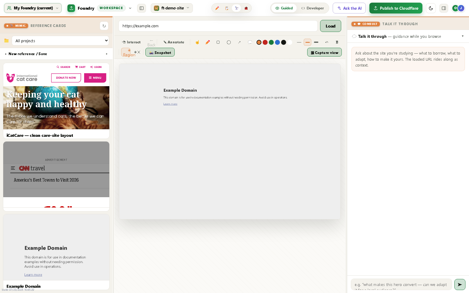 icatcare.org rendered in the in-app Mimic viewer with the region-select box