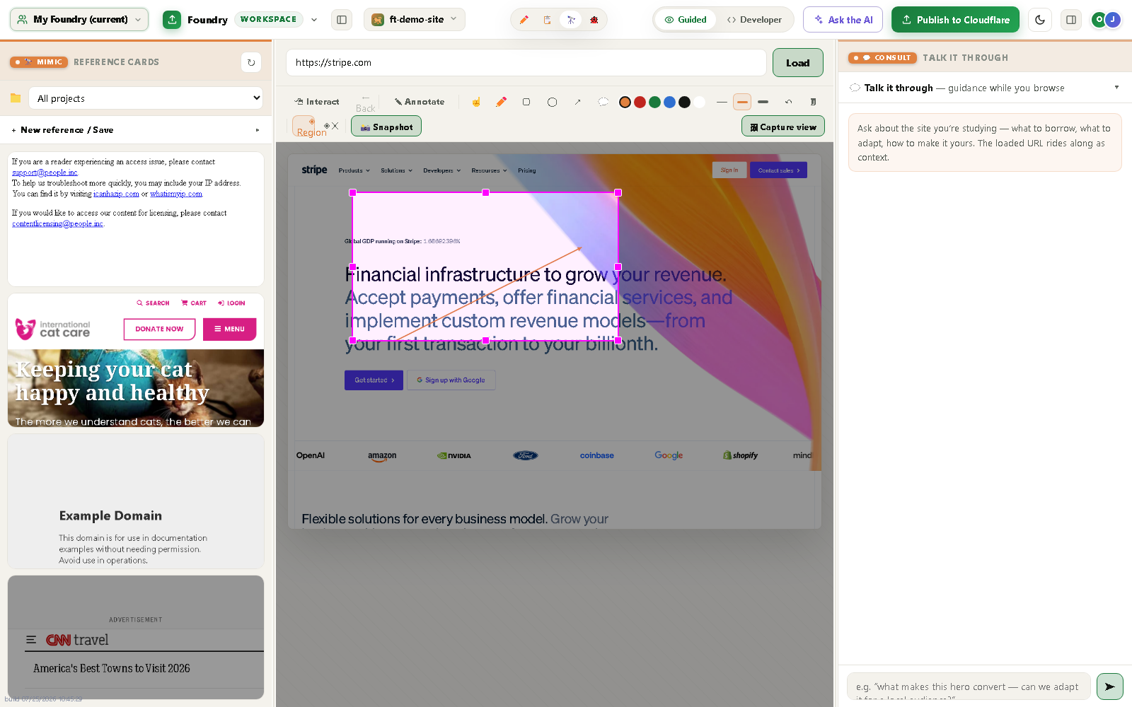 Region-capture box and arrow drawn correctly even on a difficult site
