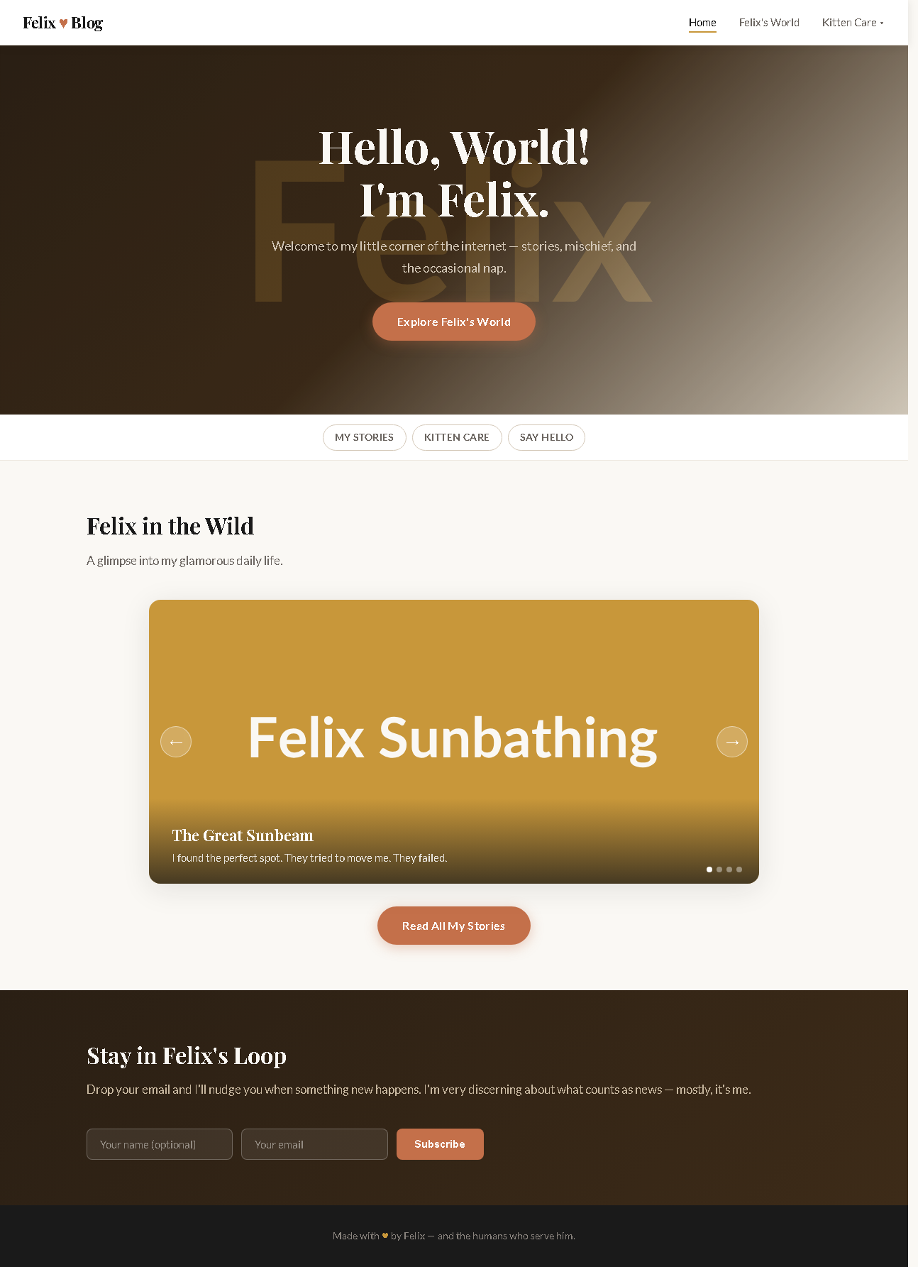 Felix blog Home page built from the PRD